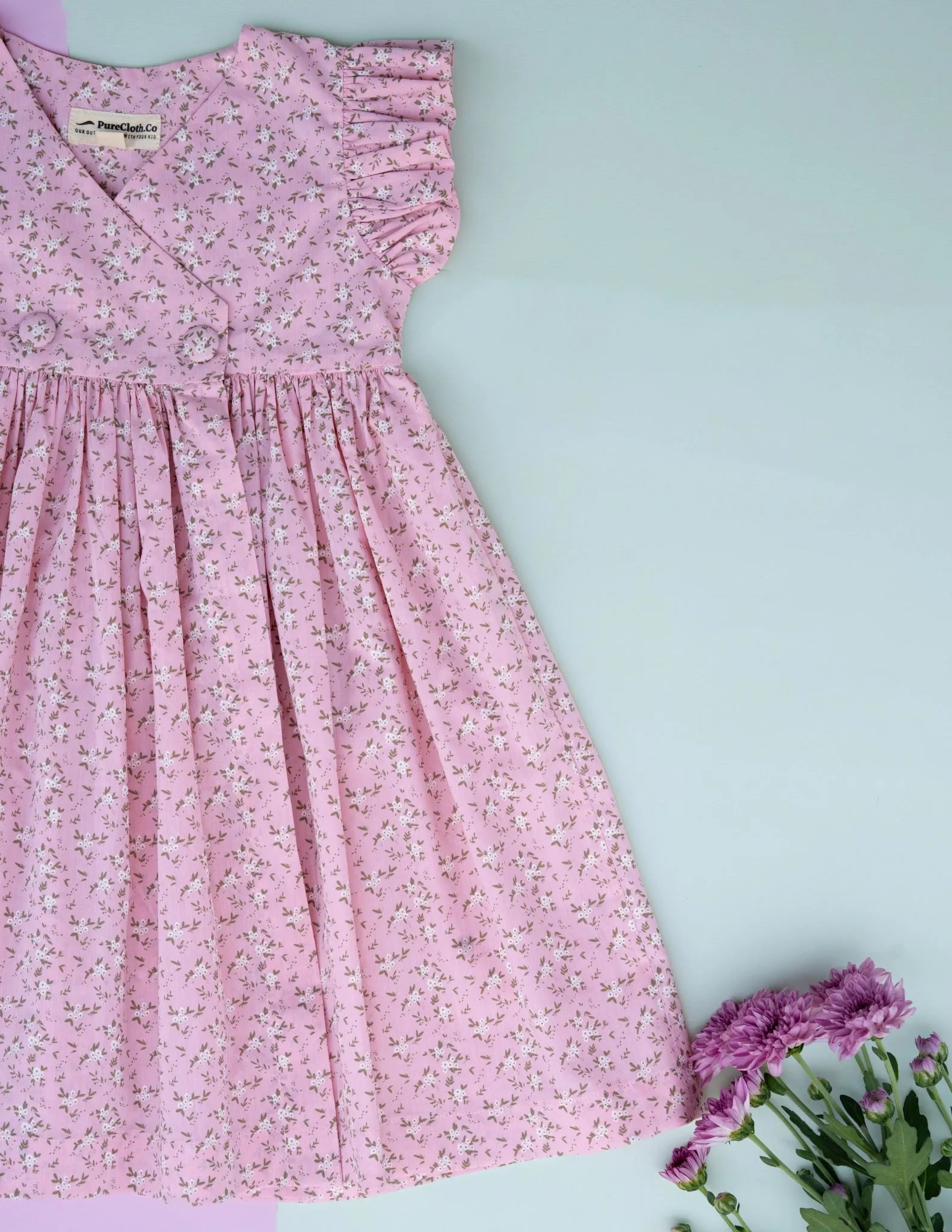 Rosette Flutter Wrap Magic | Pink Cotton Dress for Girls