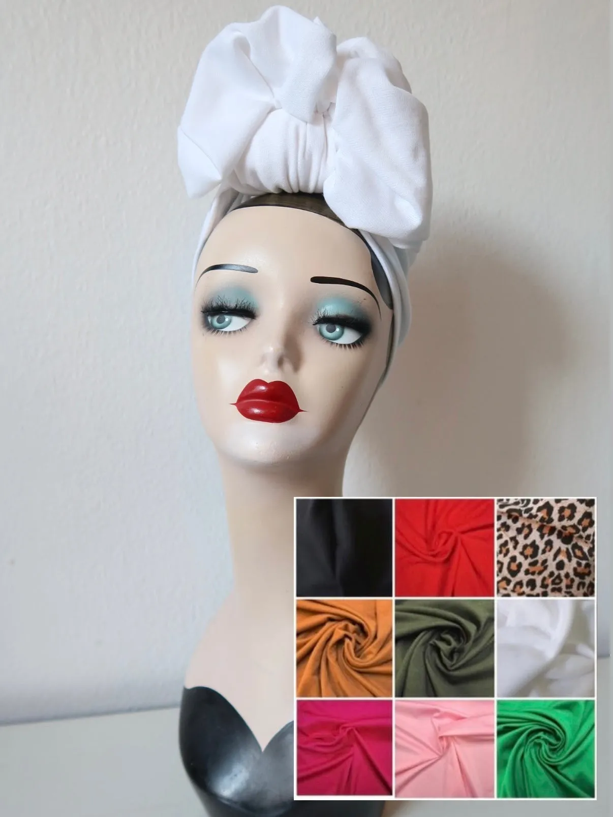 SCRUNCHIE KNOT 1940s Pre-tied Stretchy Turban (Full Coverage) in 9 Colours (made to order)