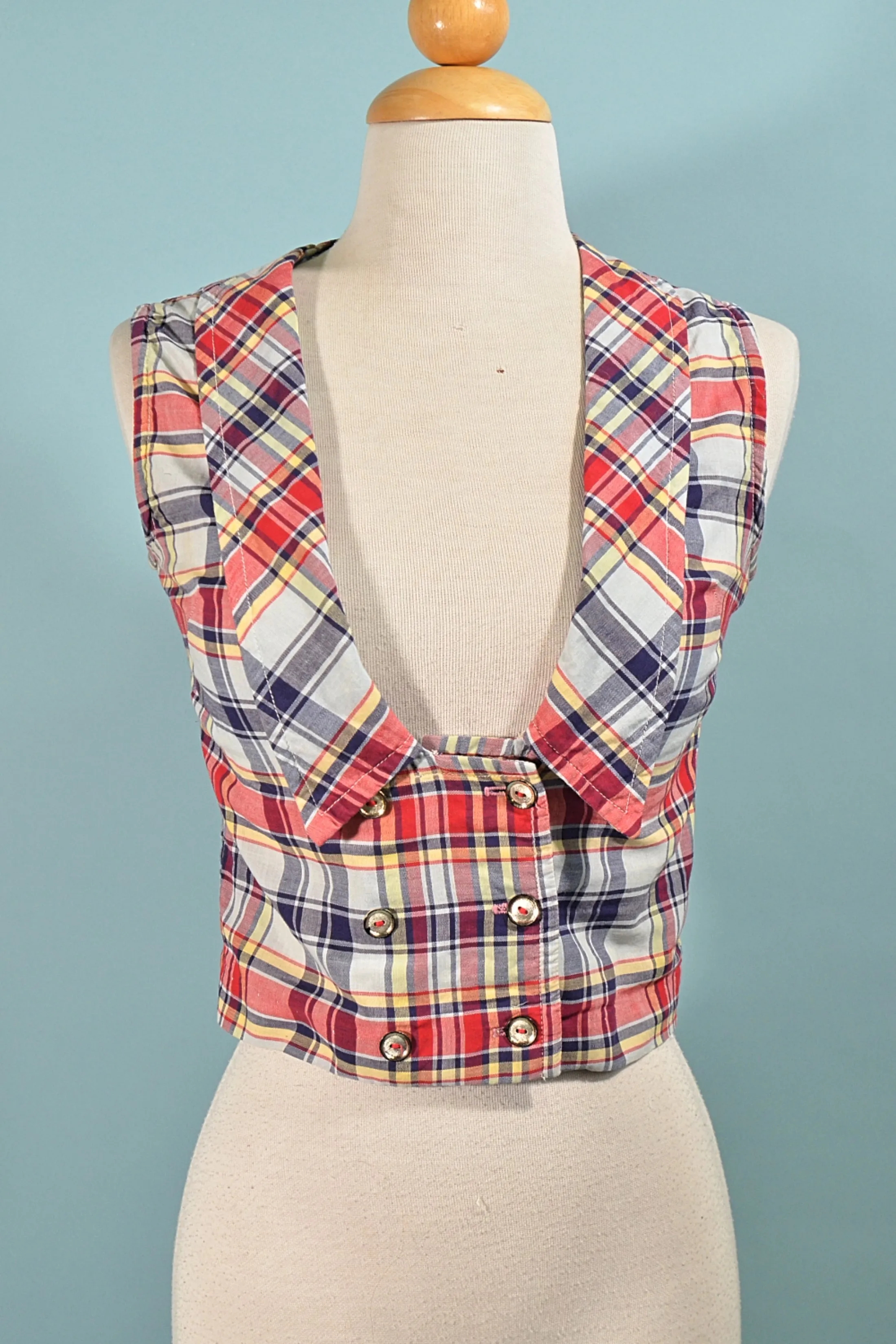 SOLD 60s Madras Plaid Shorts/Top Set, 2 Piece Set Skort & Top XS