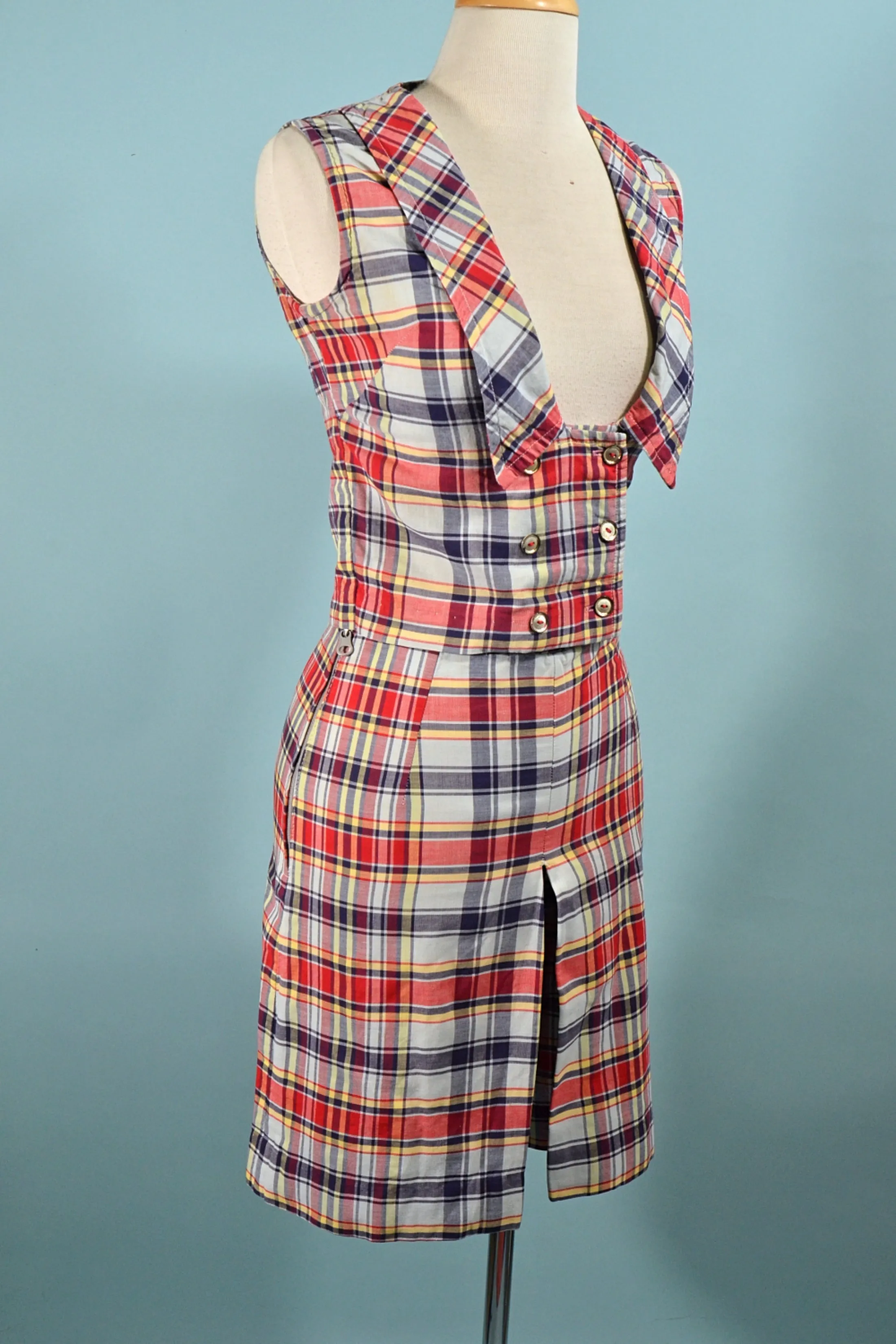 SOLD 60s Madras Plaid Shorts/Top Set, 2 Piece Set Skort & Top XS