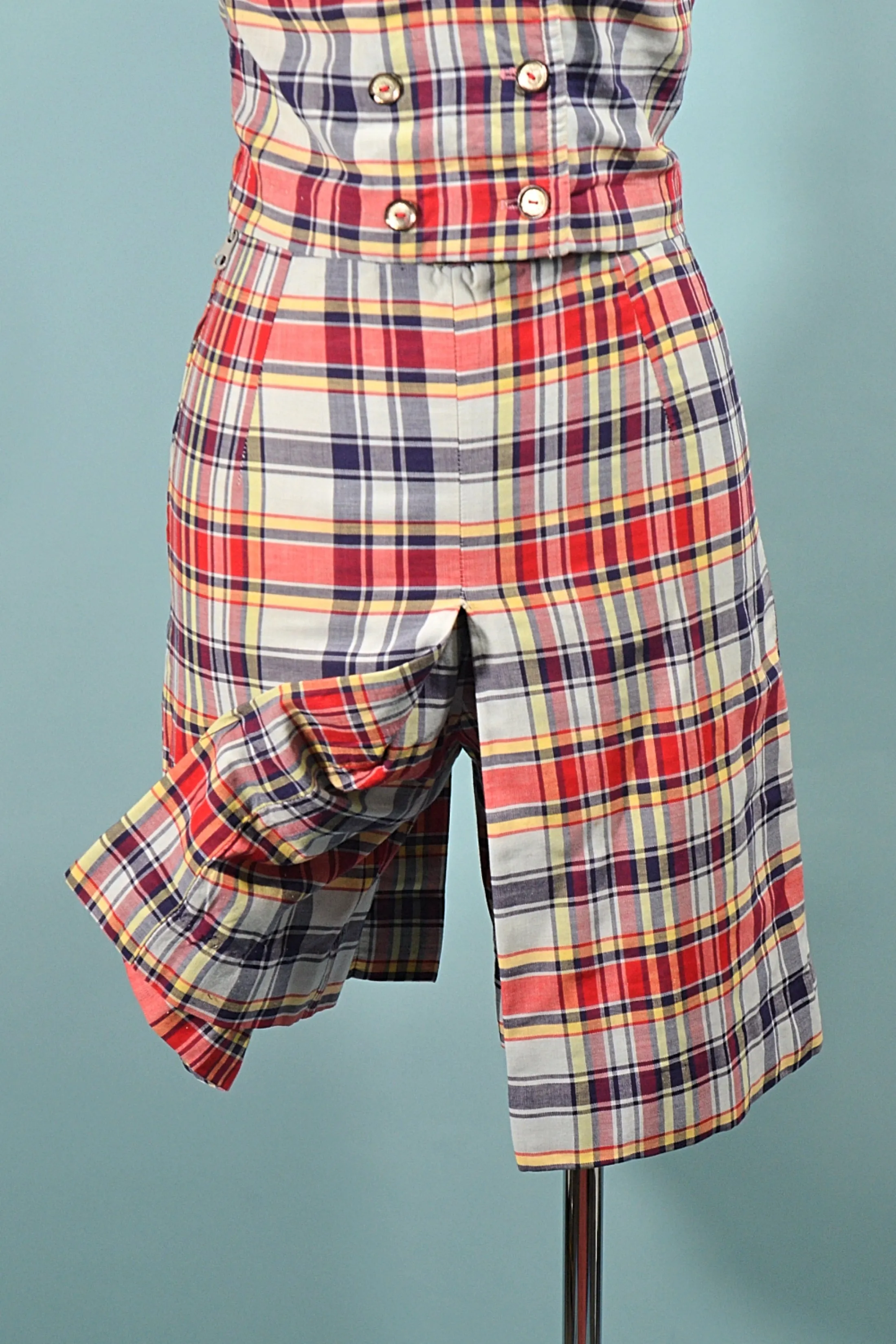 SOLD 60s Madras Plaid Shorts/Top Set, 2 Piece Set Skort & Top XS