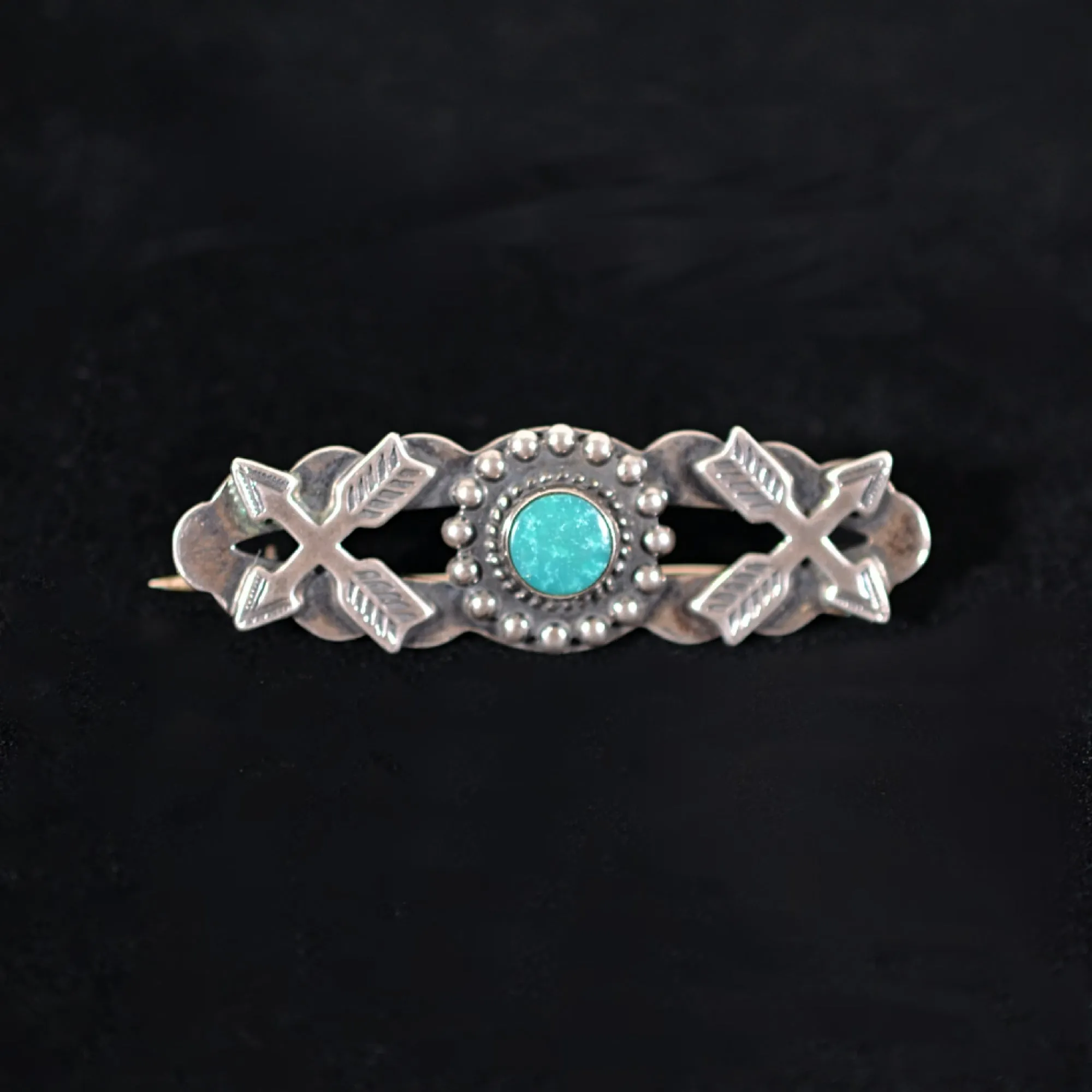 SOLD Vintage Sterling & Turquoise Fred Harvey Era Crossed Arrows Bar Brooch/Pin 8.4 Grams