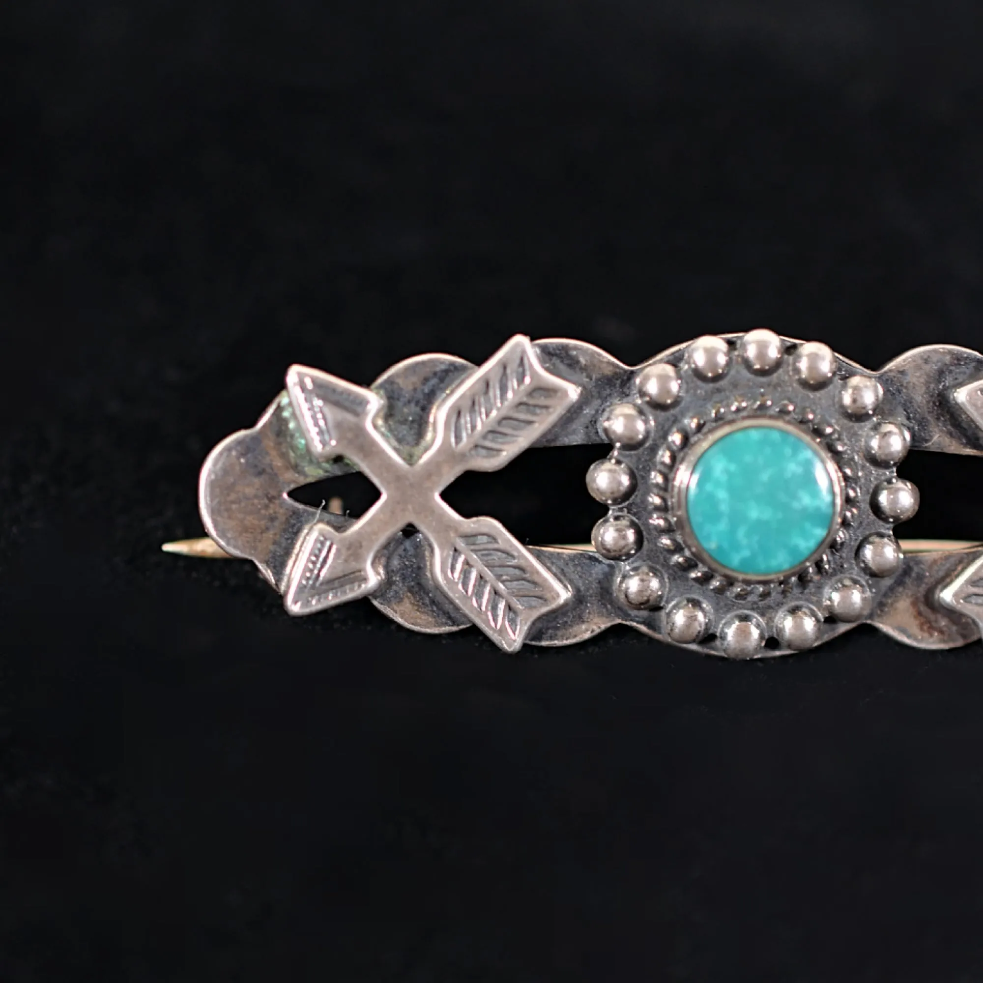 SOLD Vintage Sterling & Turquoise Fred Harvey Era Crossed Arrows Bar Brooch/Pin 8.4 Grams