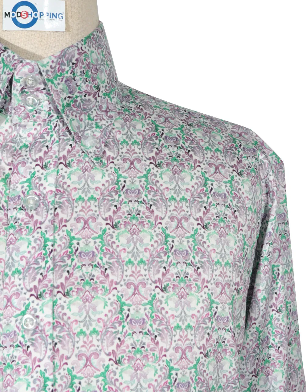 This Shirt Only - Green and Purple Floral Shirt Size M