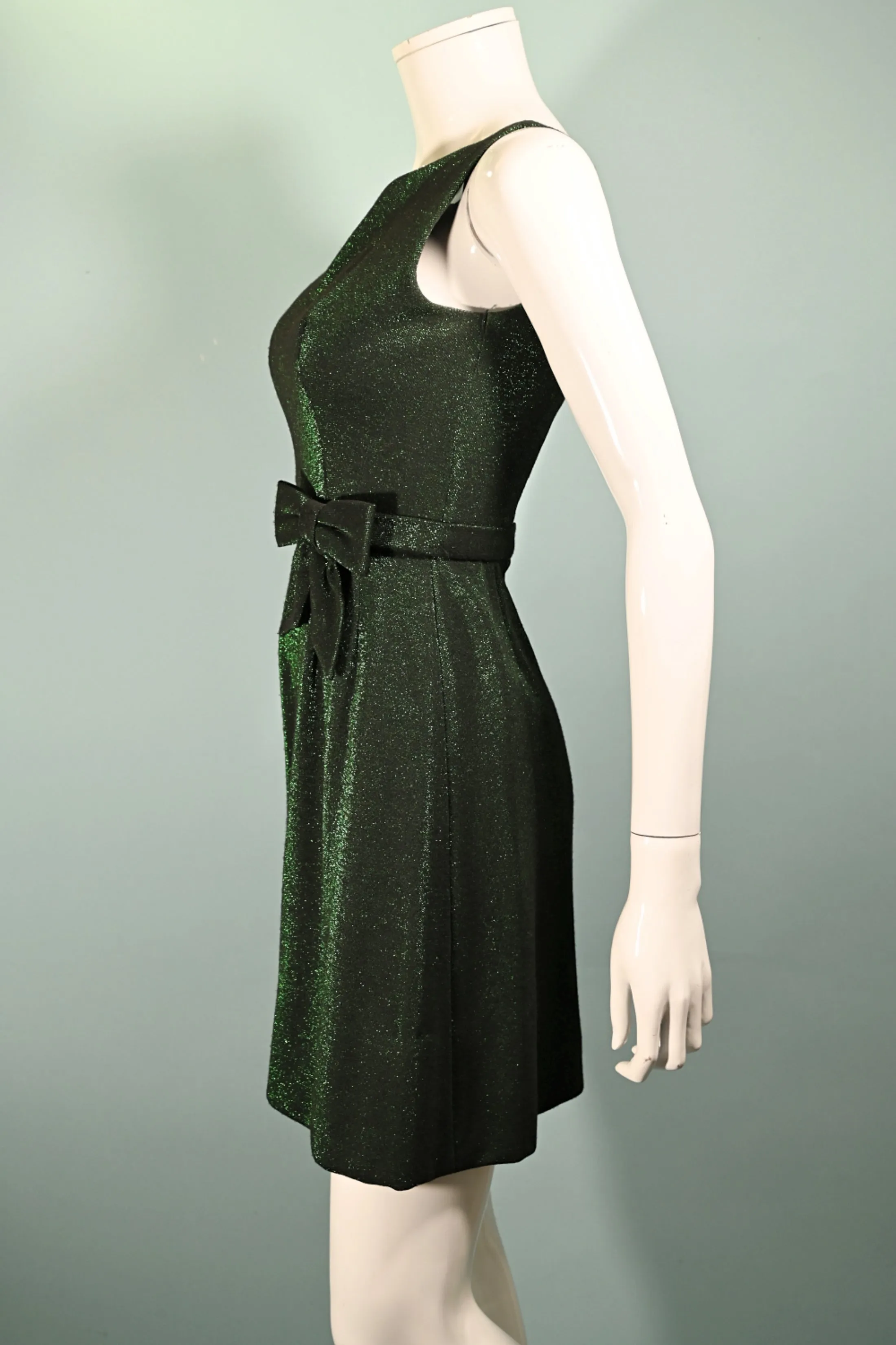 Vintage 60s Green Sparkle Dress w/Bow on the Waist XS