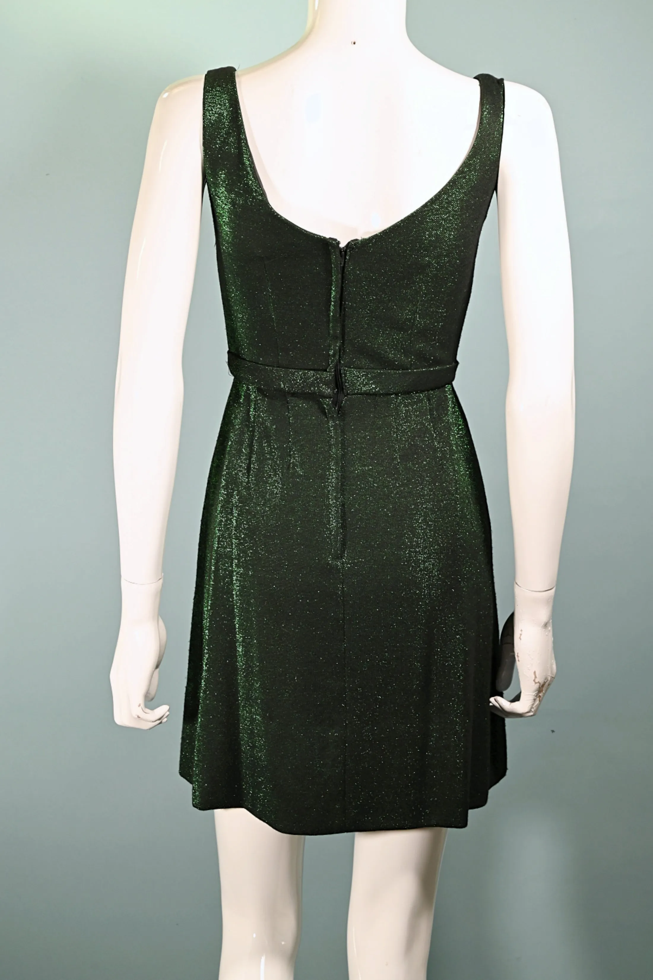 Vintage 60s Green Sparkle Dress w/Bow on the Waist XS