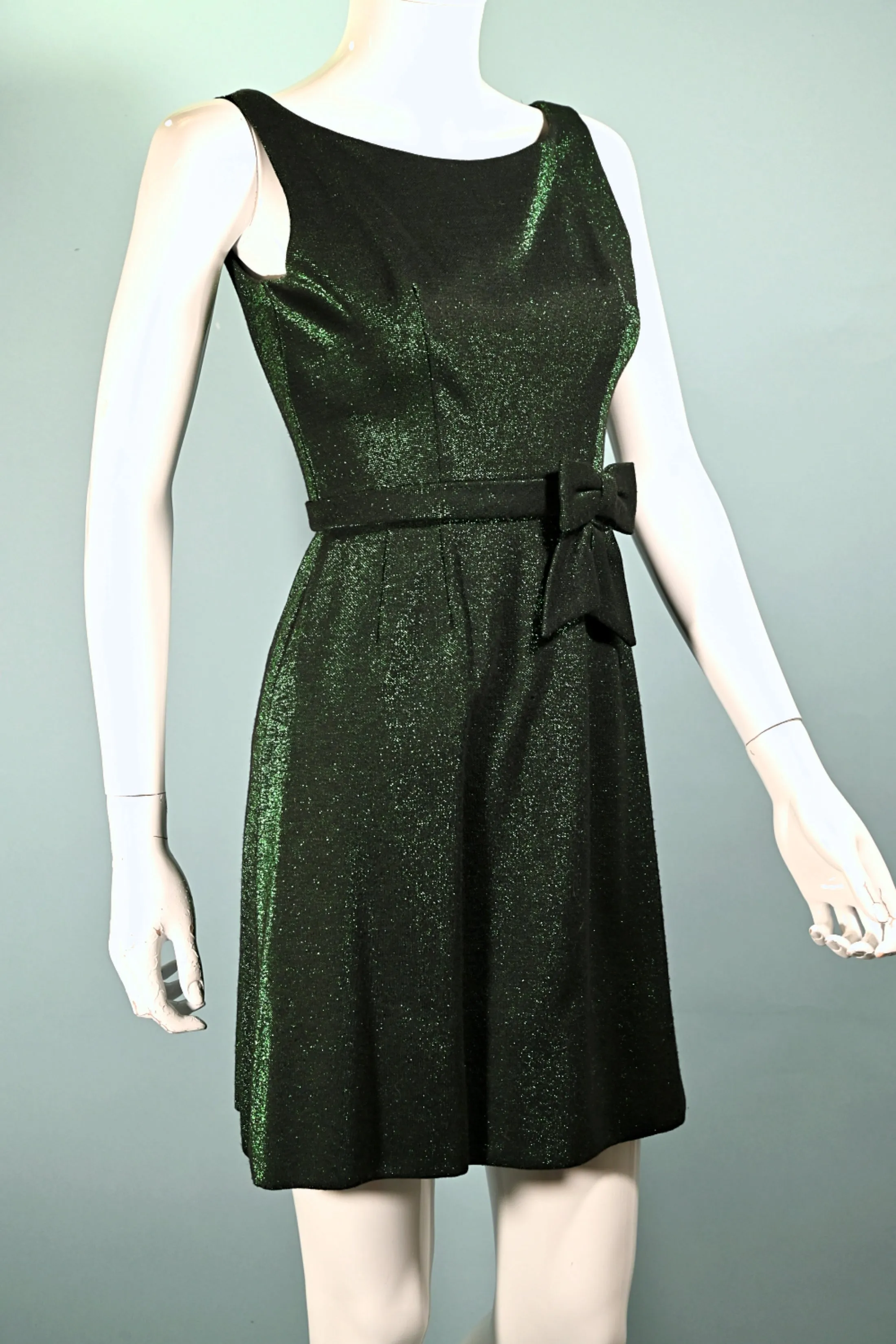 Vintage 60s Green Sparkle Dress w/Bow on the Waist XS