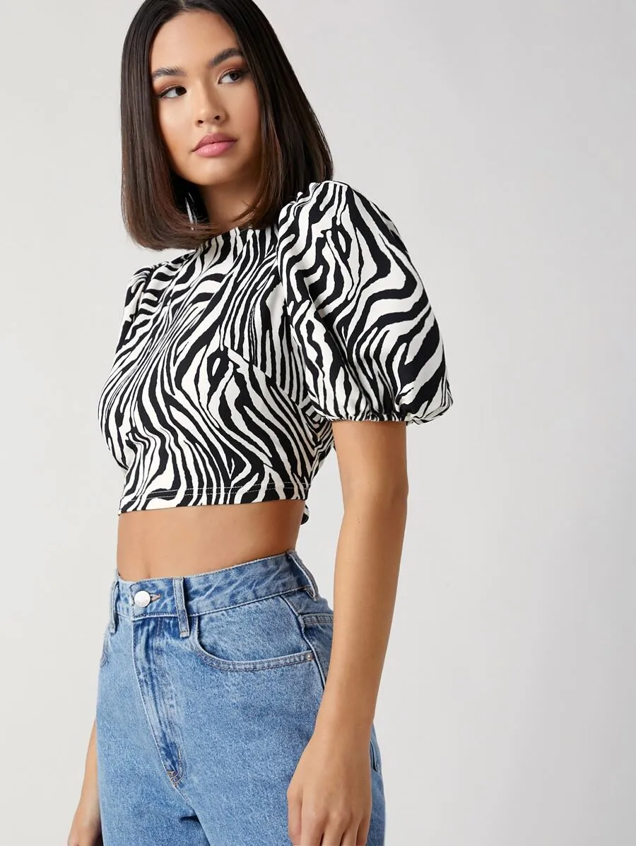 Zebra Print Puff Sleeve Toop